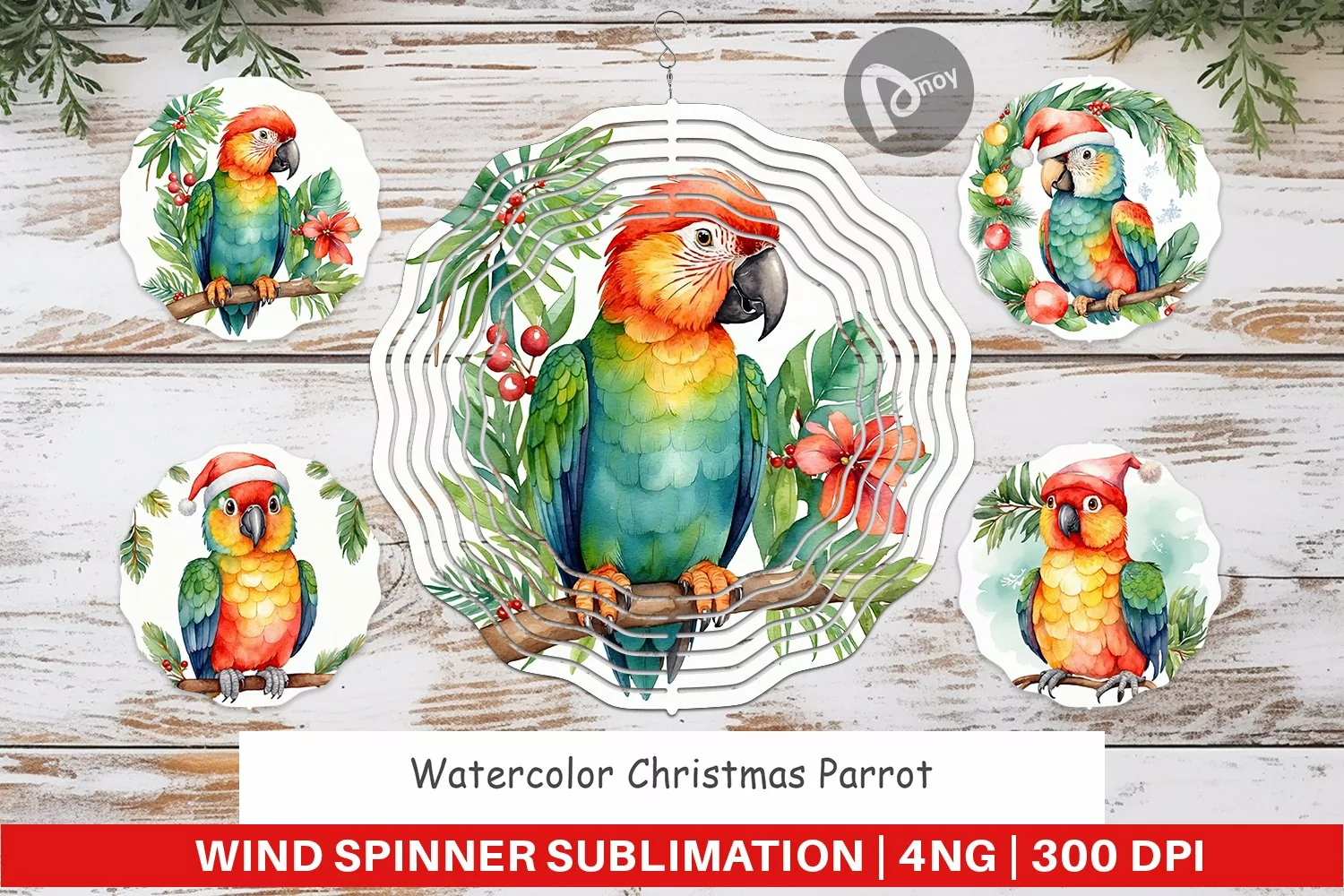 Wind Spinner Watercolor Christmas Parrot product image 1