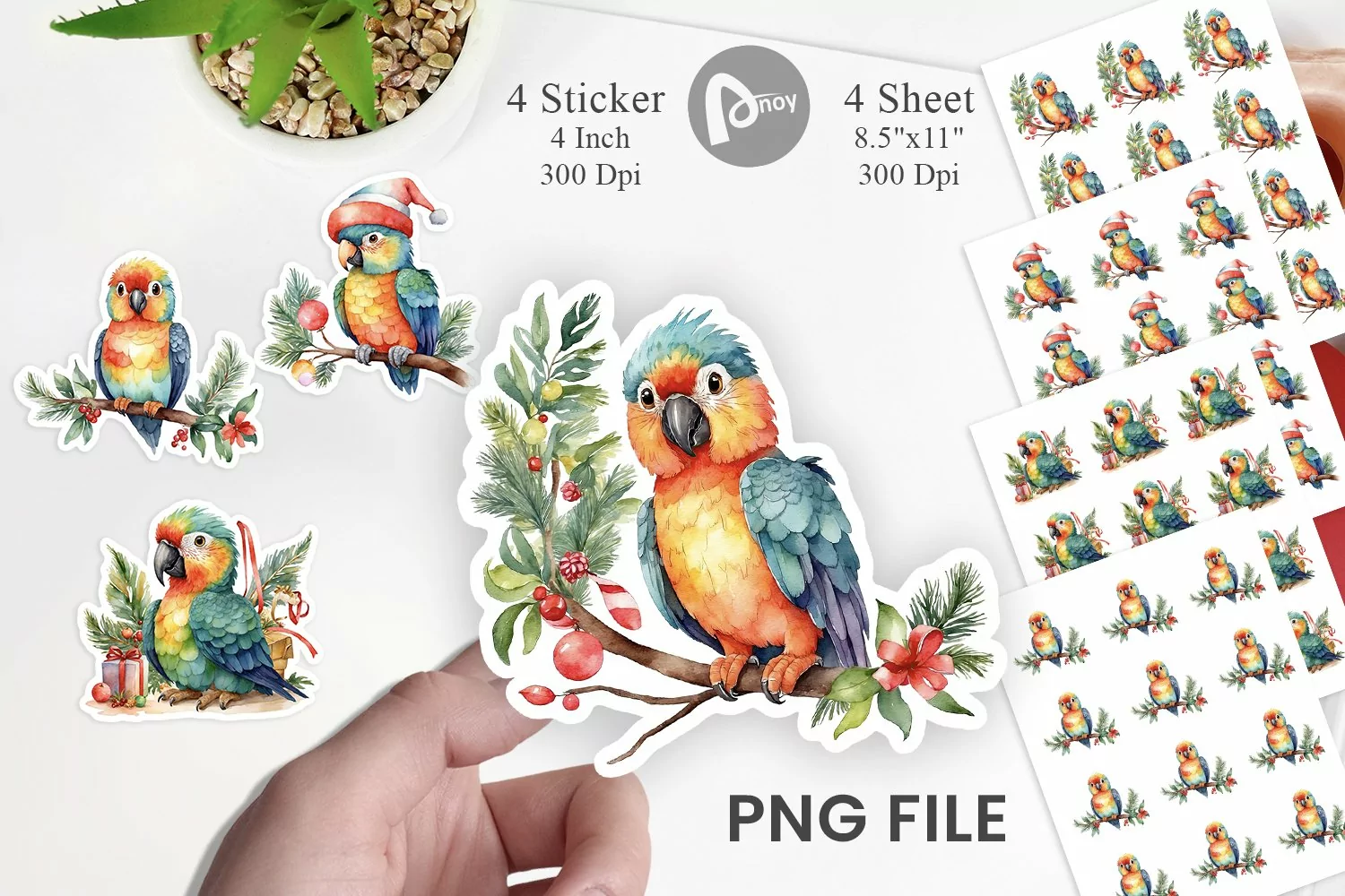 Sticker Watercolor Christmas Parrot product image 1