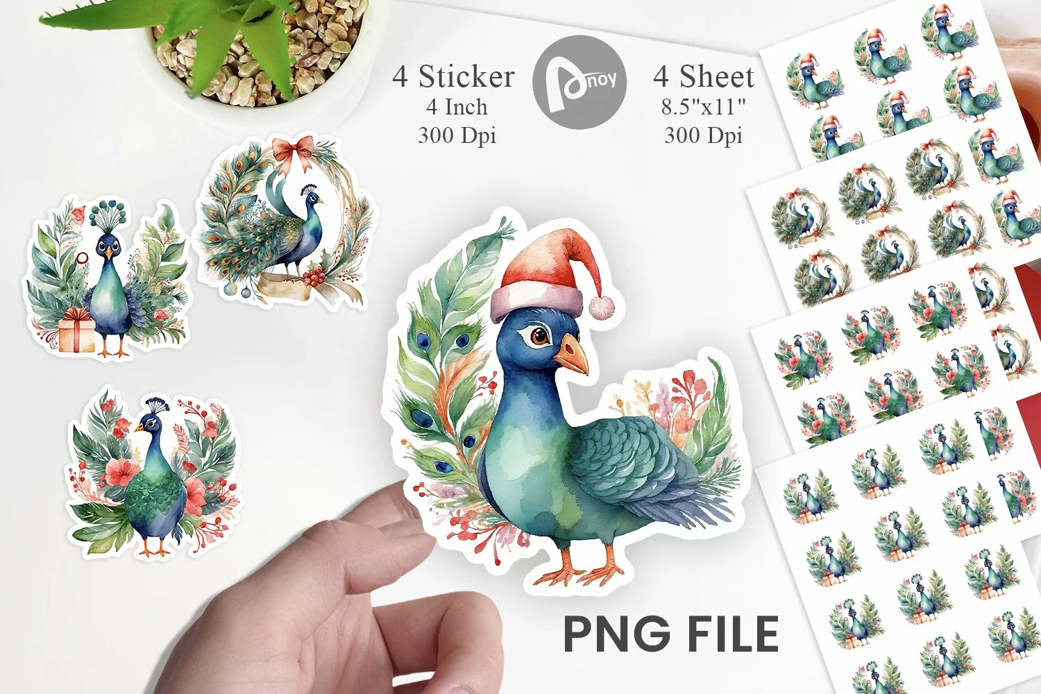 Sticker Watercolor Christmas Peacock product image 1