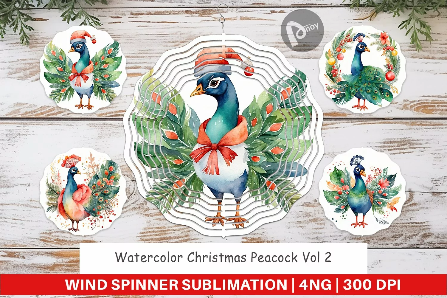 Wind Spinner Watercolor Christmas Peacock product image 1