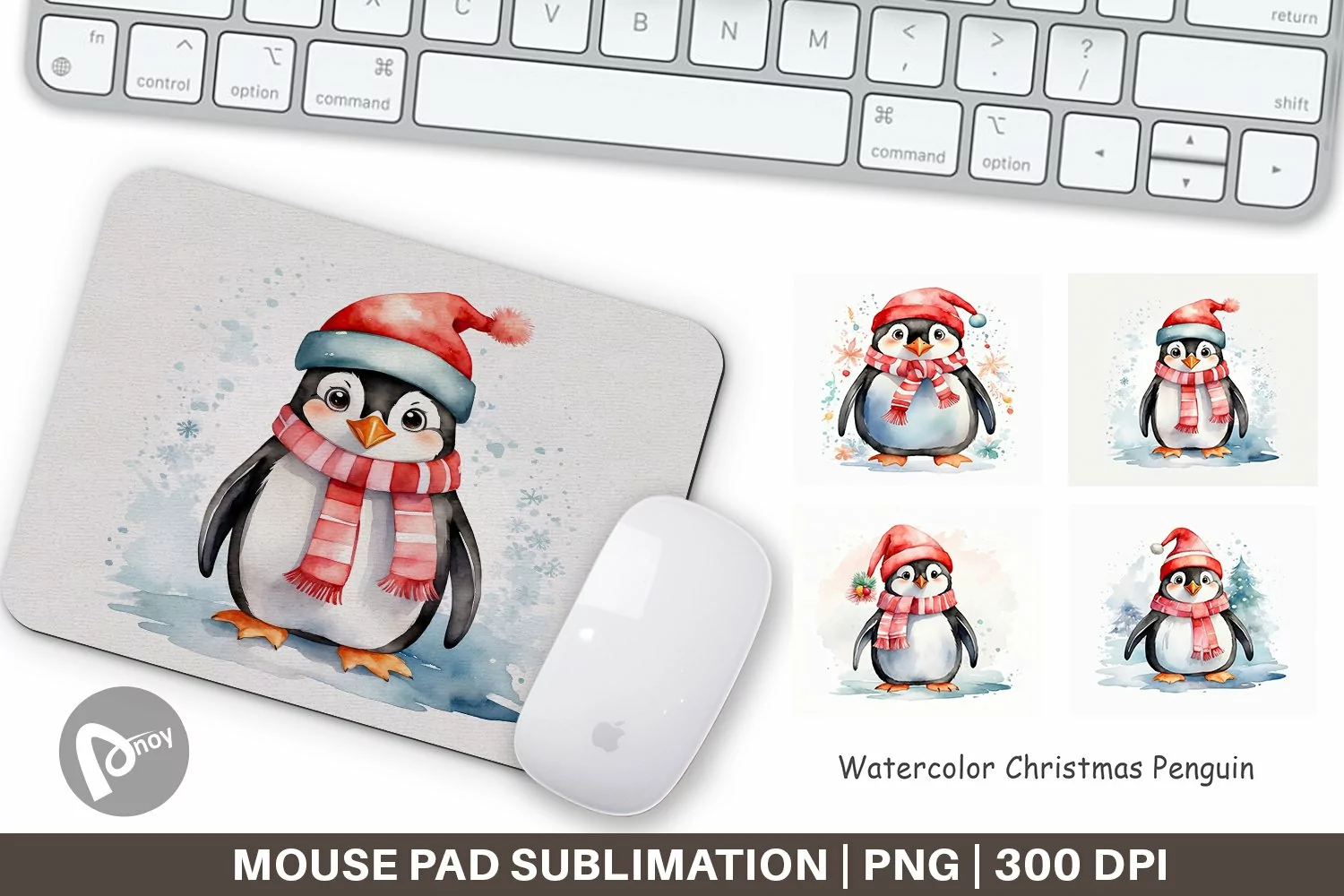 Mouse Pad Watercolor Christmas Penguin product image 1
