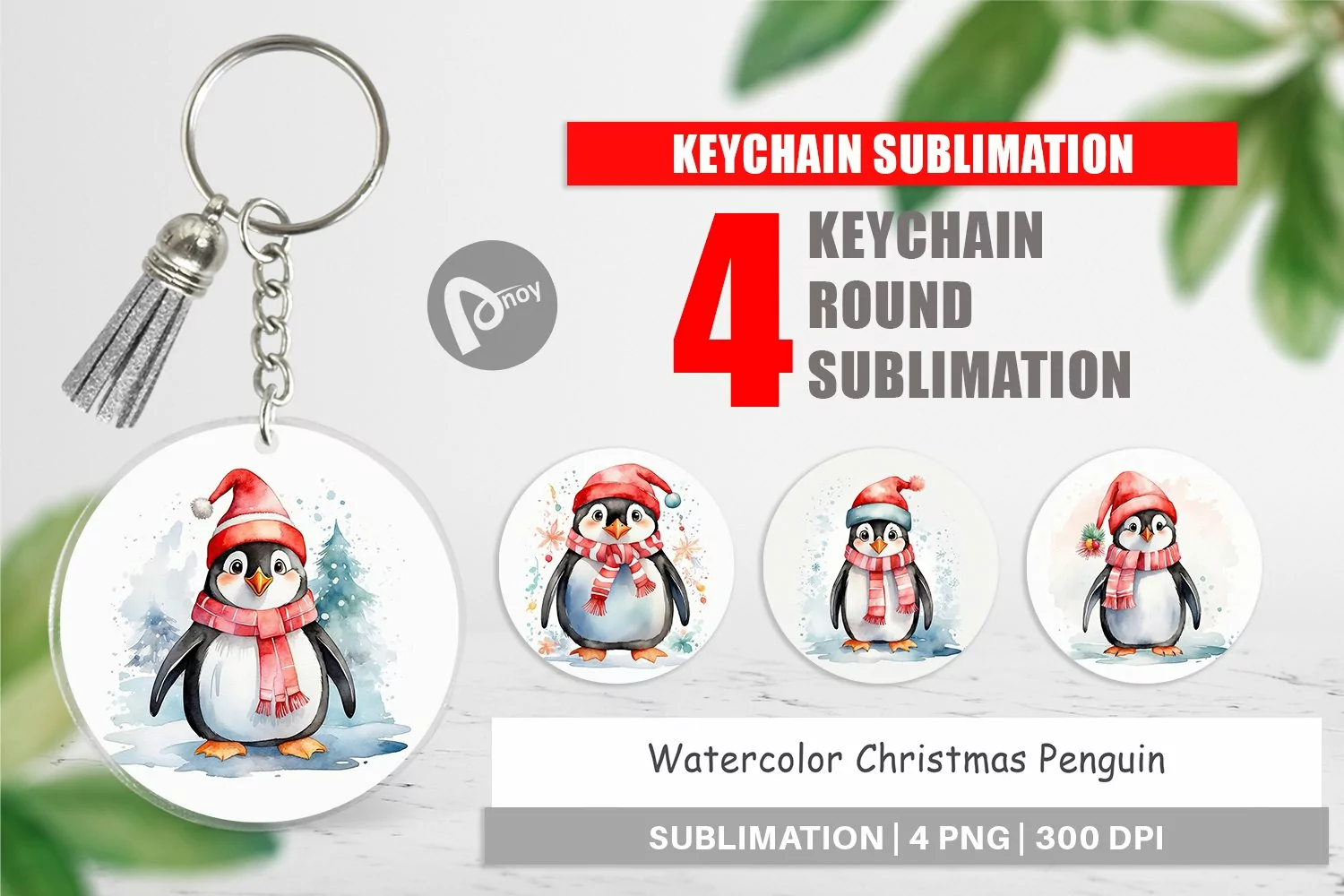 Keychain Watercolor Christmas Penguin product image 1