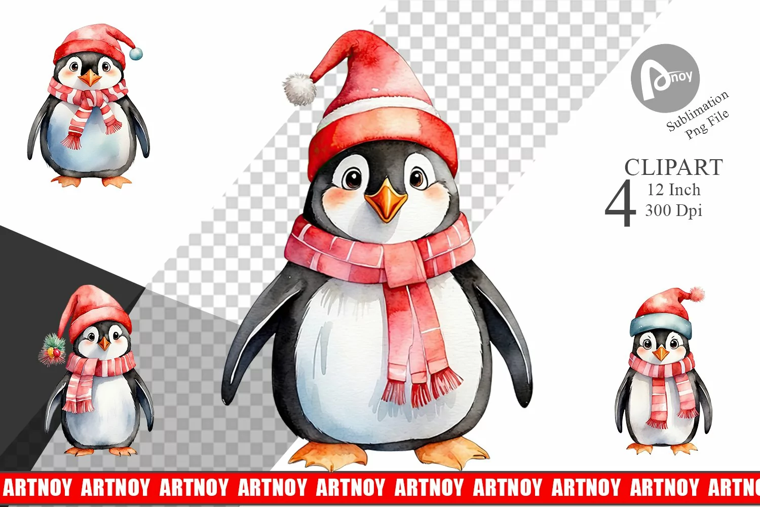 Clipart Watercolor Christmas Penguin product image 1