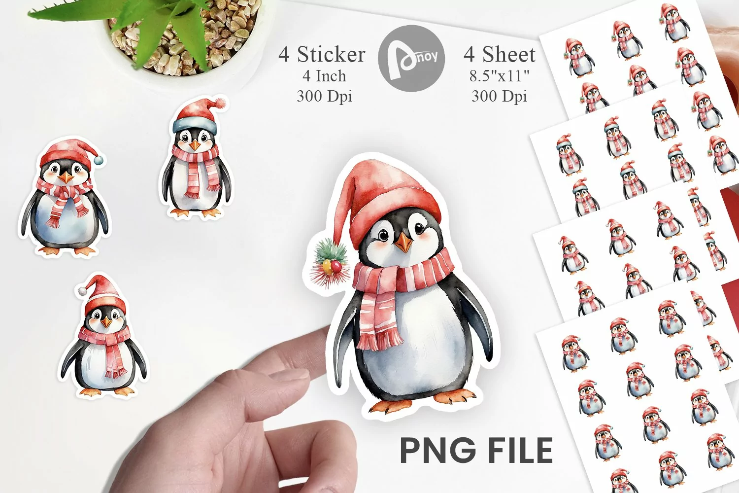 Sticker Watercolor Christmas Penguin product image 1