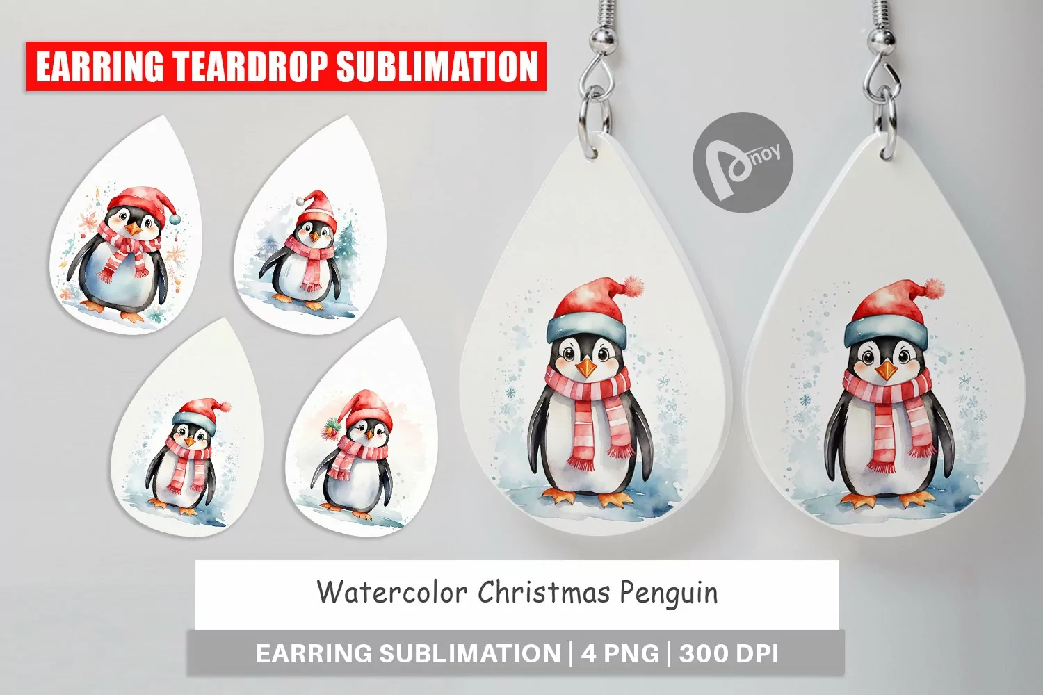 Earring Teardrop Watercolor Christmas Penguin product image 1