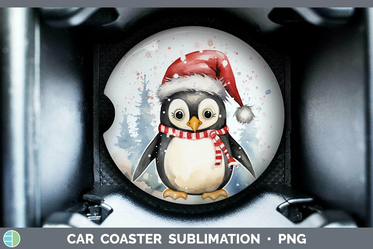 GorgeousWatercolor Christmas Car Coaster design.