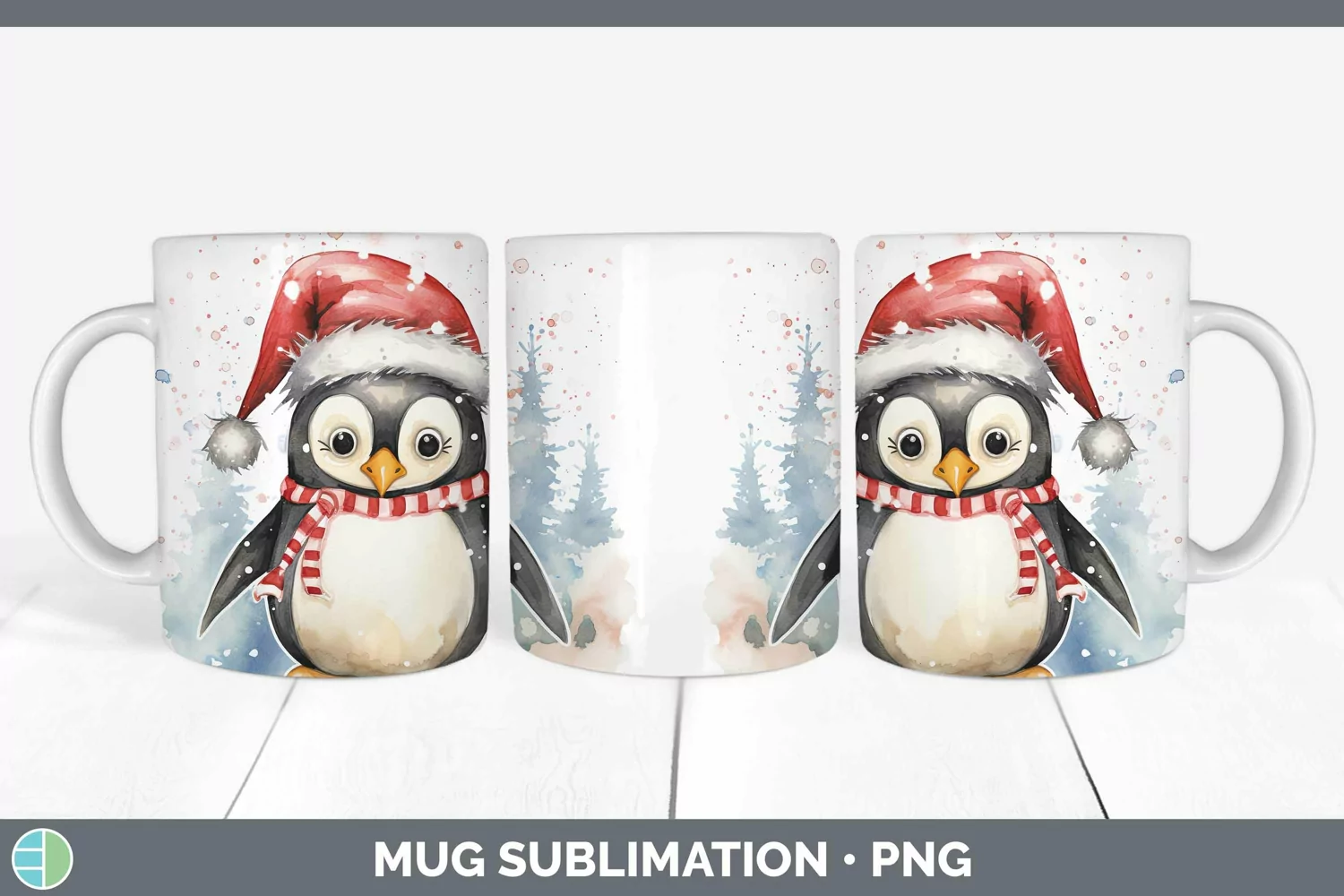 GorgeousWatercolor Christmas Mug Wrap design.