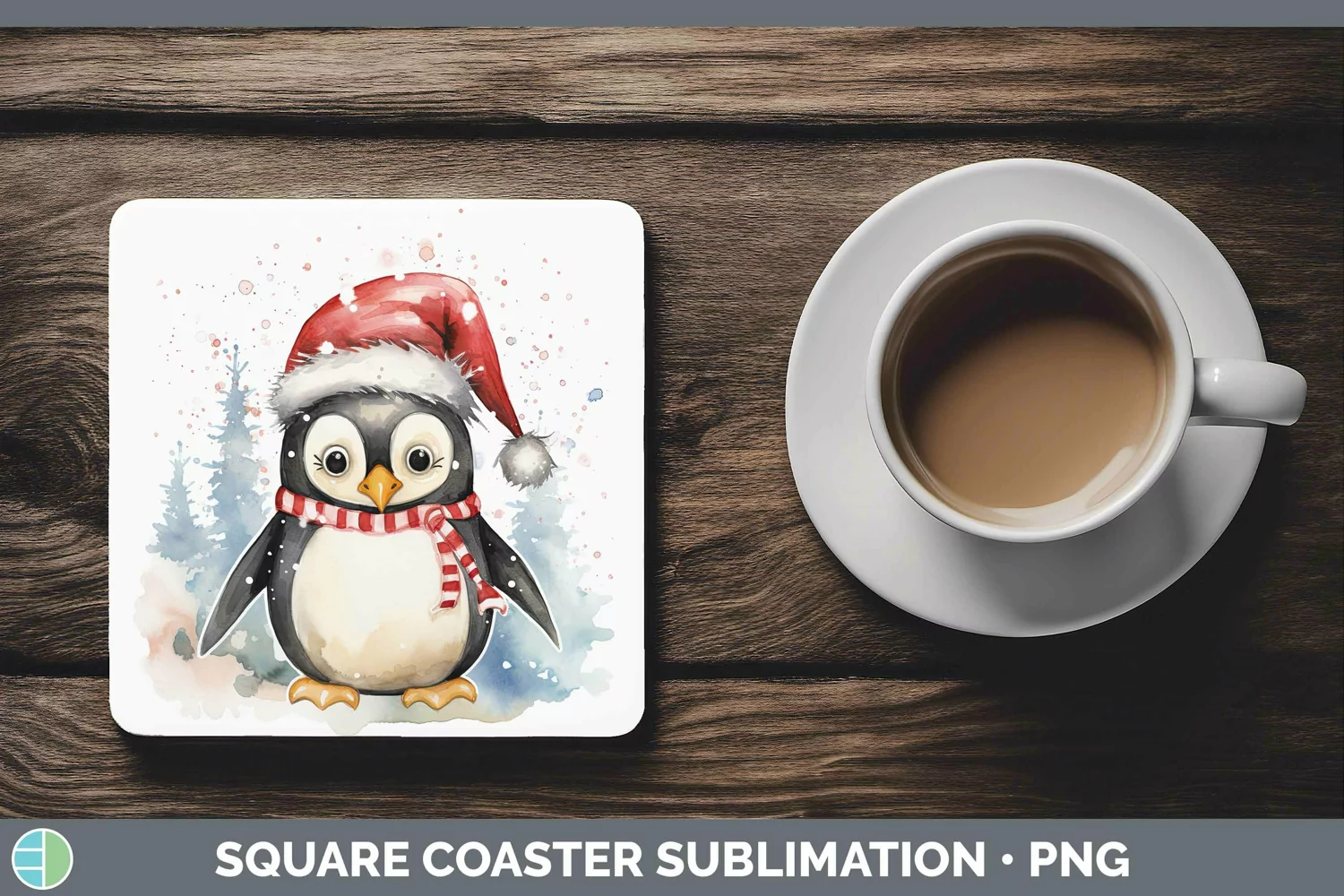 GorgeousWatercolor Christmas Square Coaster design.