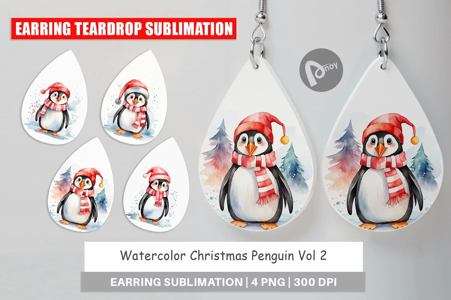 Earring Teardrop Watercolor Christmas Penguin product image 1