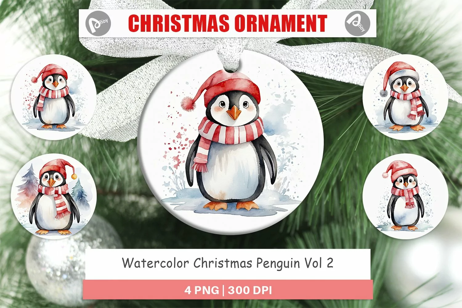 Christmas Ornaments Watercolor Christmas Penguin product image 1