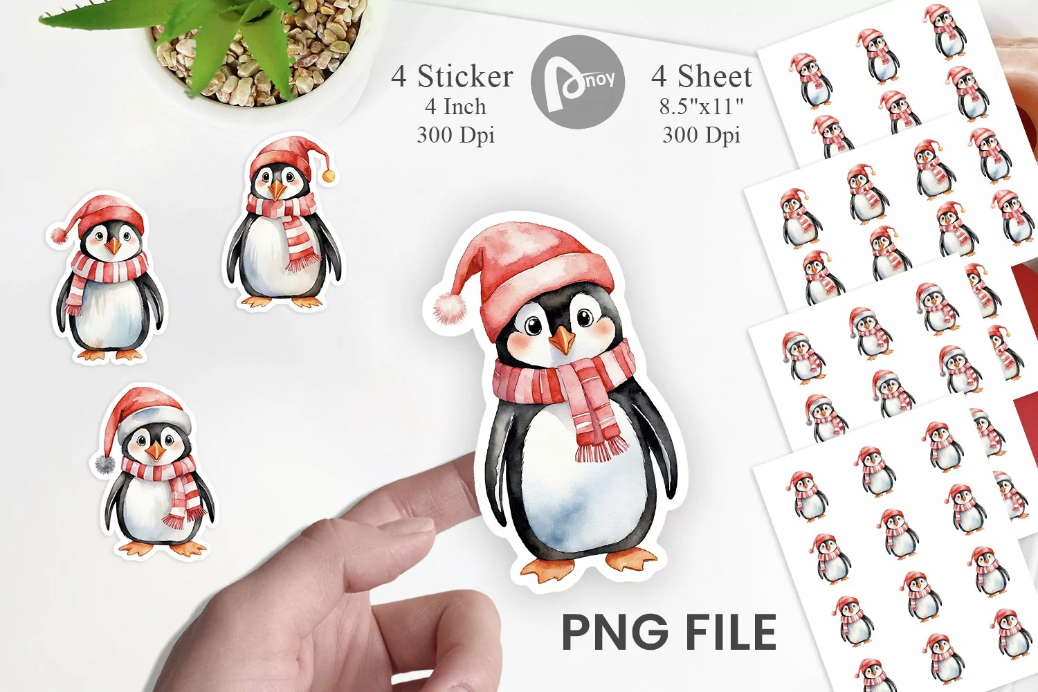 Sticker Watercolor Christmas Penguin product image 1