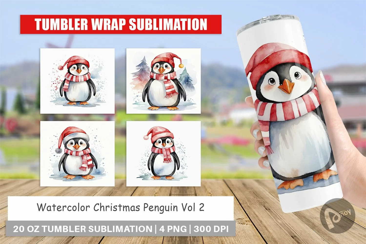 Tumbler Wrap Watercolor Christmas Penguin product image 1