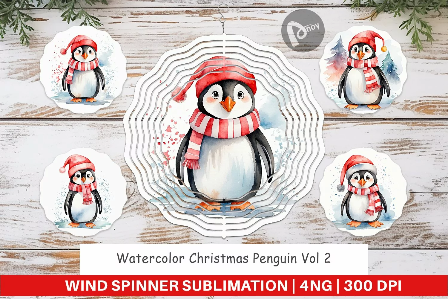 Wind Spinner Watercolor Christmas Penguin product image 1