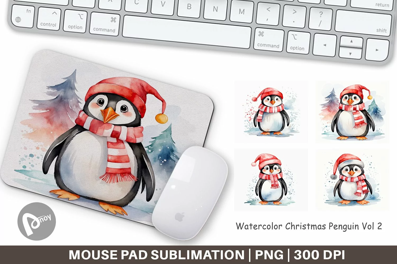 Mouse Pad Watercolor Christmas Penguin product image 1