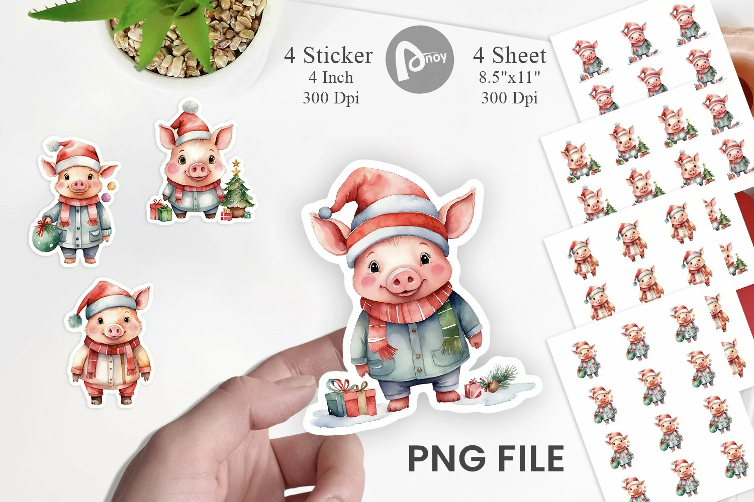 Sticker Watercolor Christmas Pig product image 1