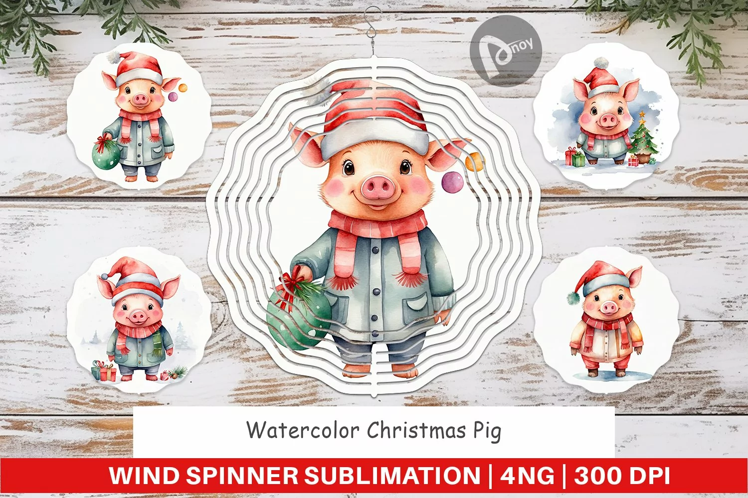 Wind Spinner Watercolor Christmas Pig product image 1