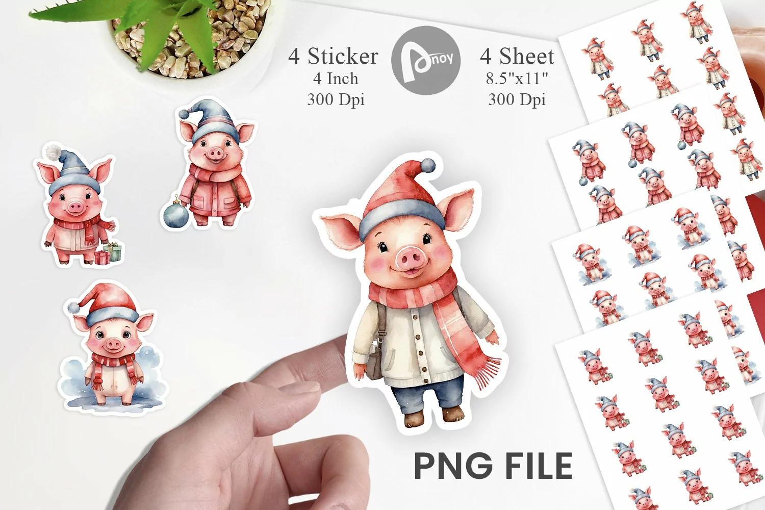 Sticker Watercolor Christmas Pig product image 1