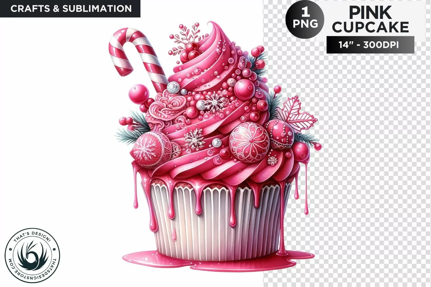 Pink Christmas Cupcakes PNG Clipart sublimation design product image 1