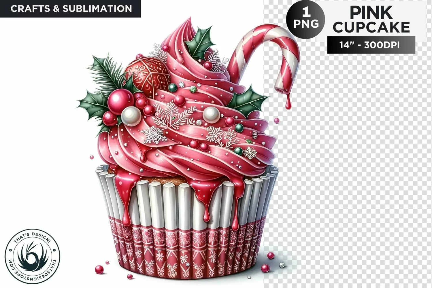 Pink Christmas Cupcakes PNG Clipart sublimation design product image 1
