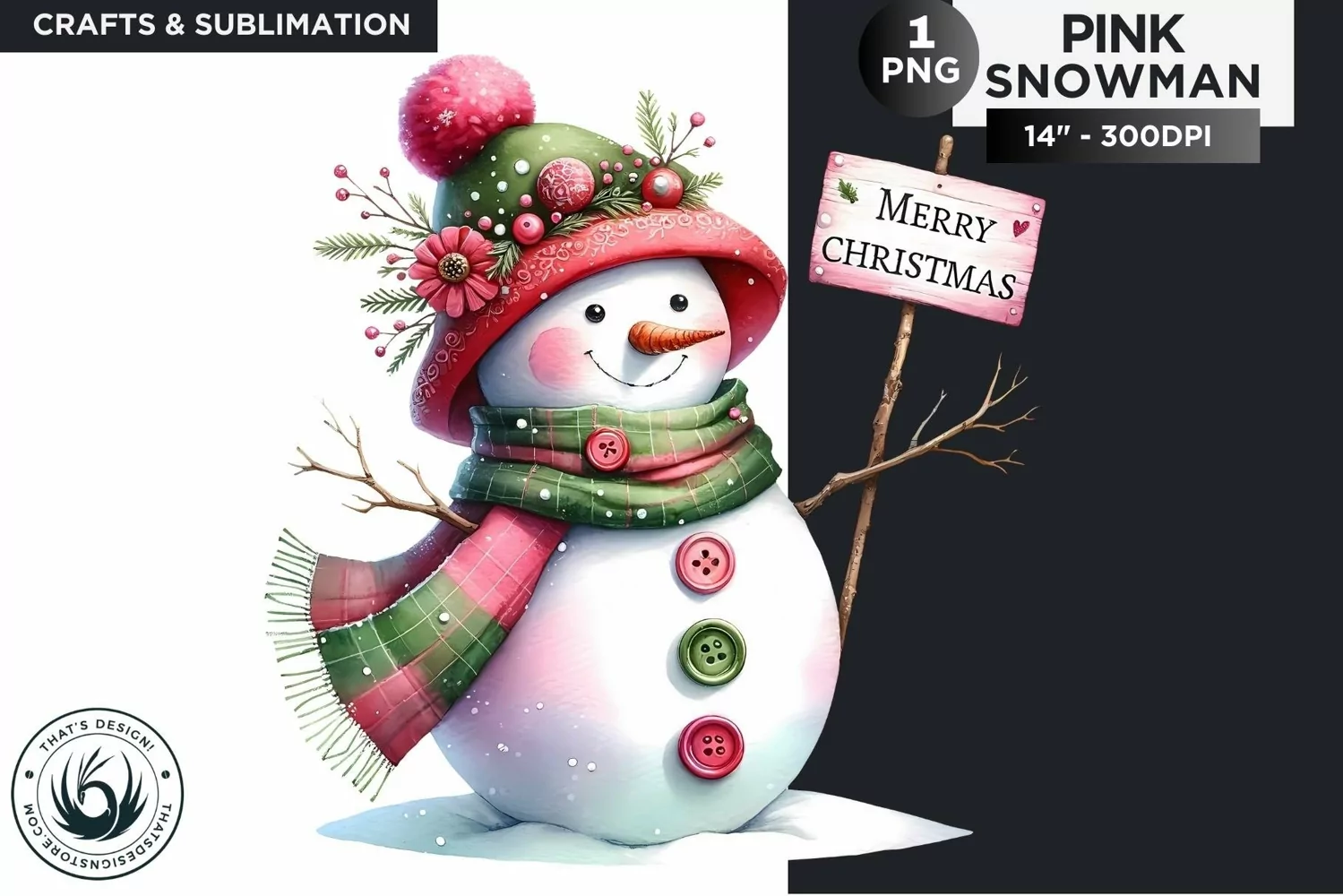 Christmas Pink Snowman PNG Clipart product image 1