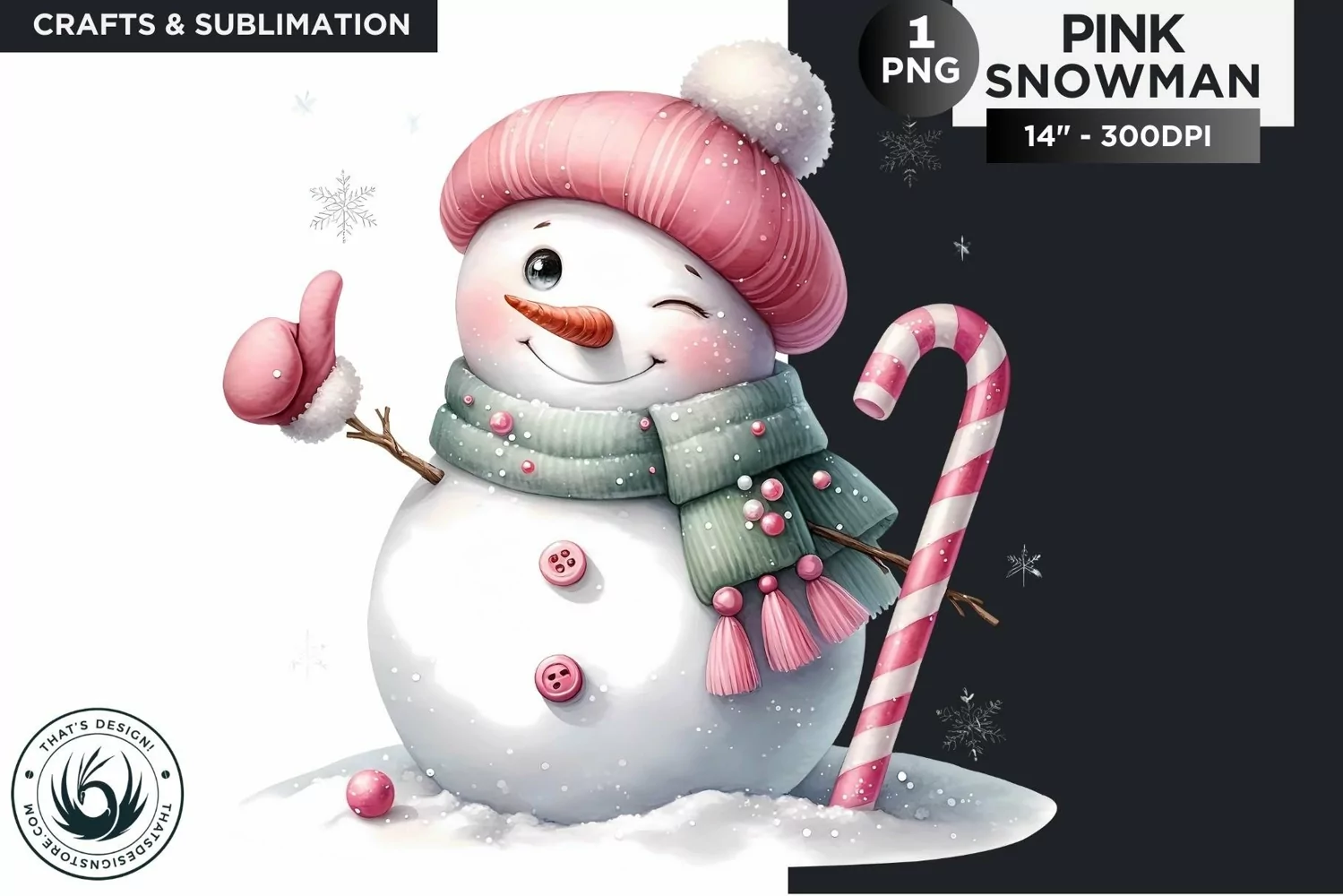 Christmas Pink Snowman PNG Clipart product image 1