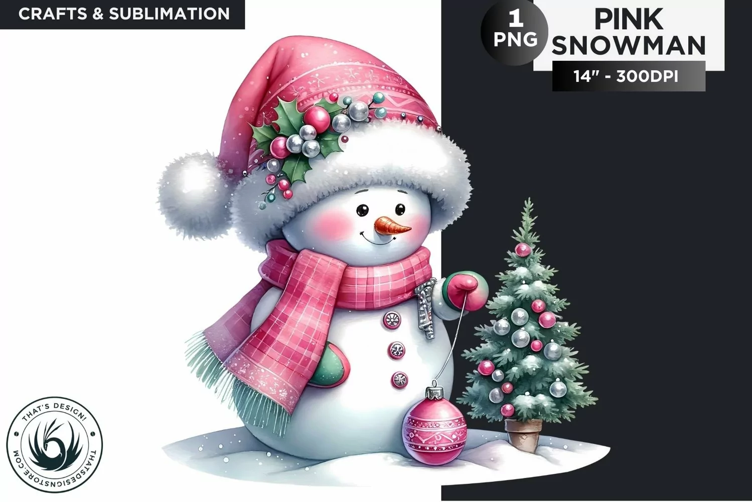 Christmas Pink Snowman PNG Clipart product image 1