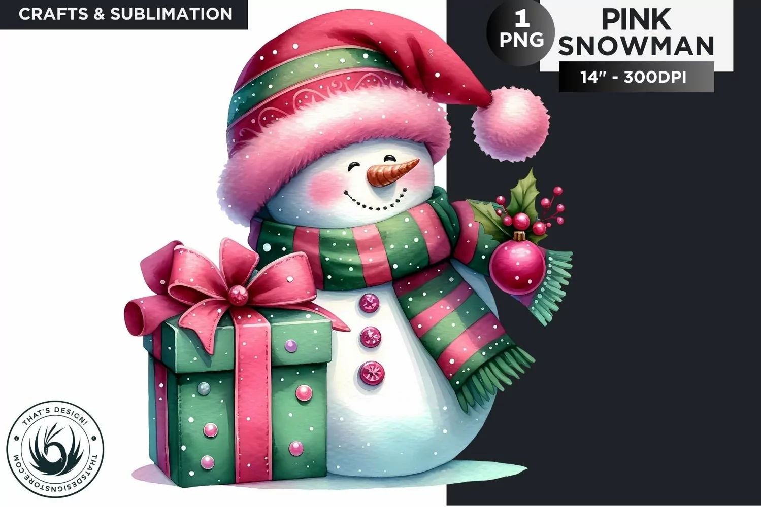 Christmas Pink Snowman PNG Clipart product image 1