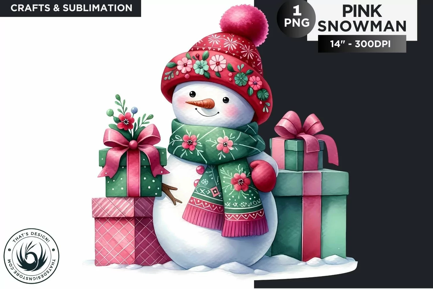 Christmas Pink Snowman PNG Clipart product image 1