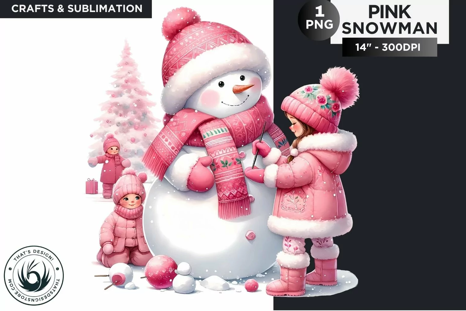 Christmas Pink Snowman PNG Clipart product image 1