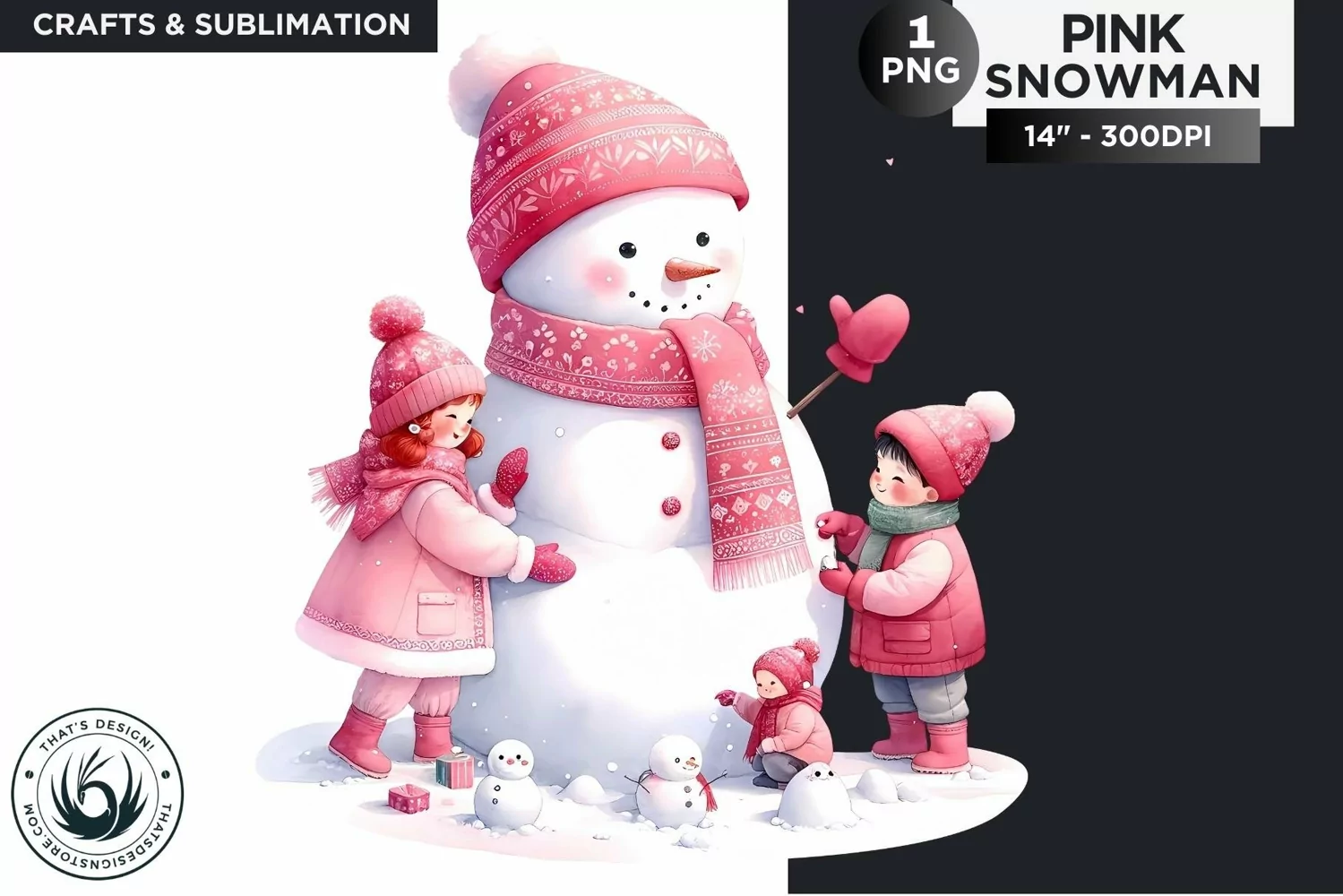Christmas Pink Snowman PNG Clipart product image 1