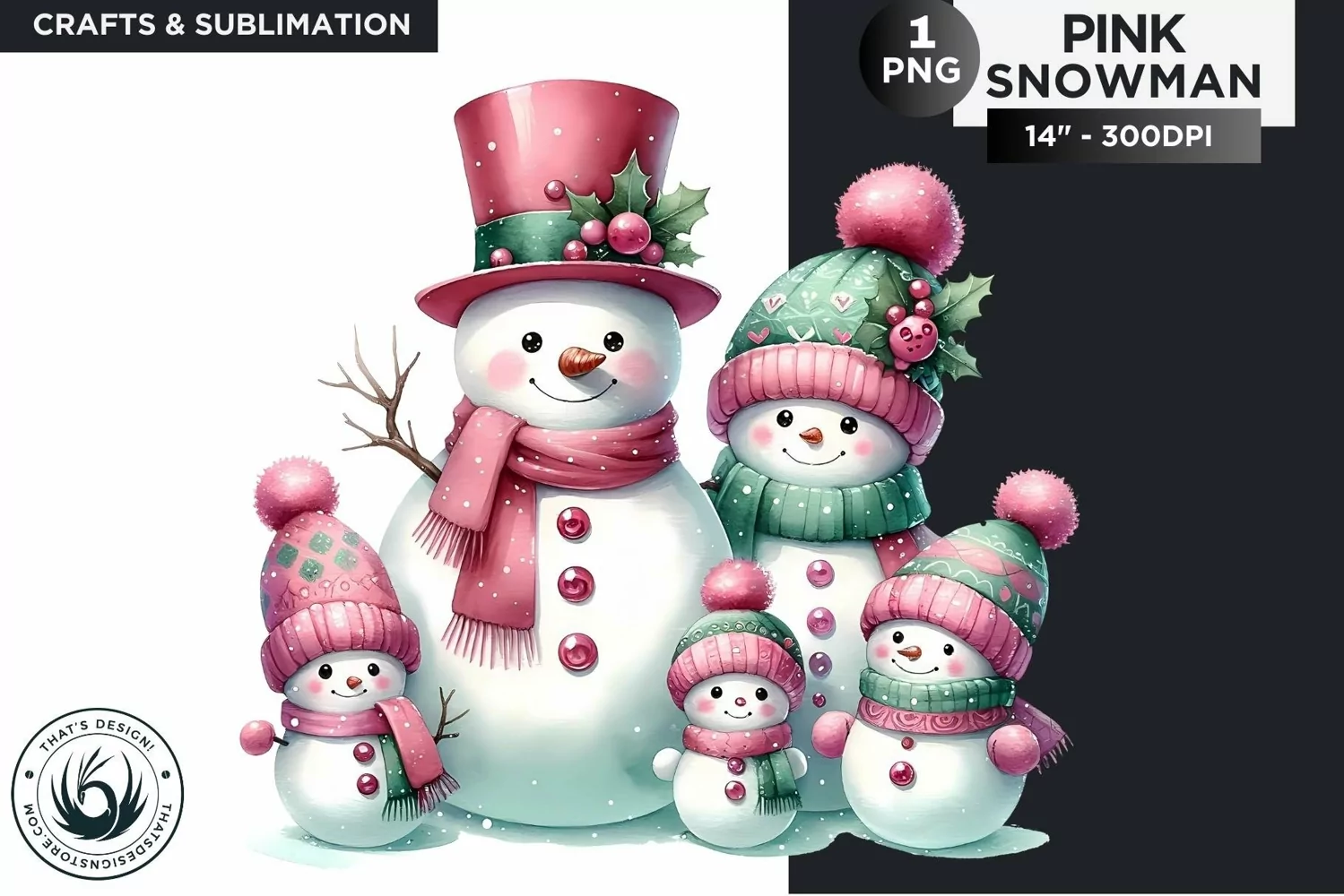 Christmas Pink Snowman PNG Clipart product image 1