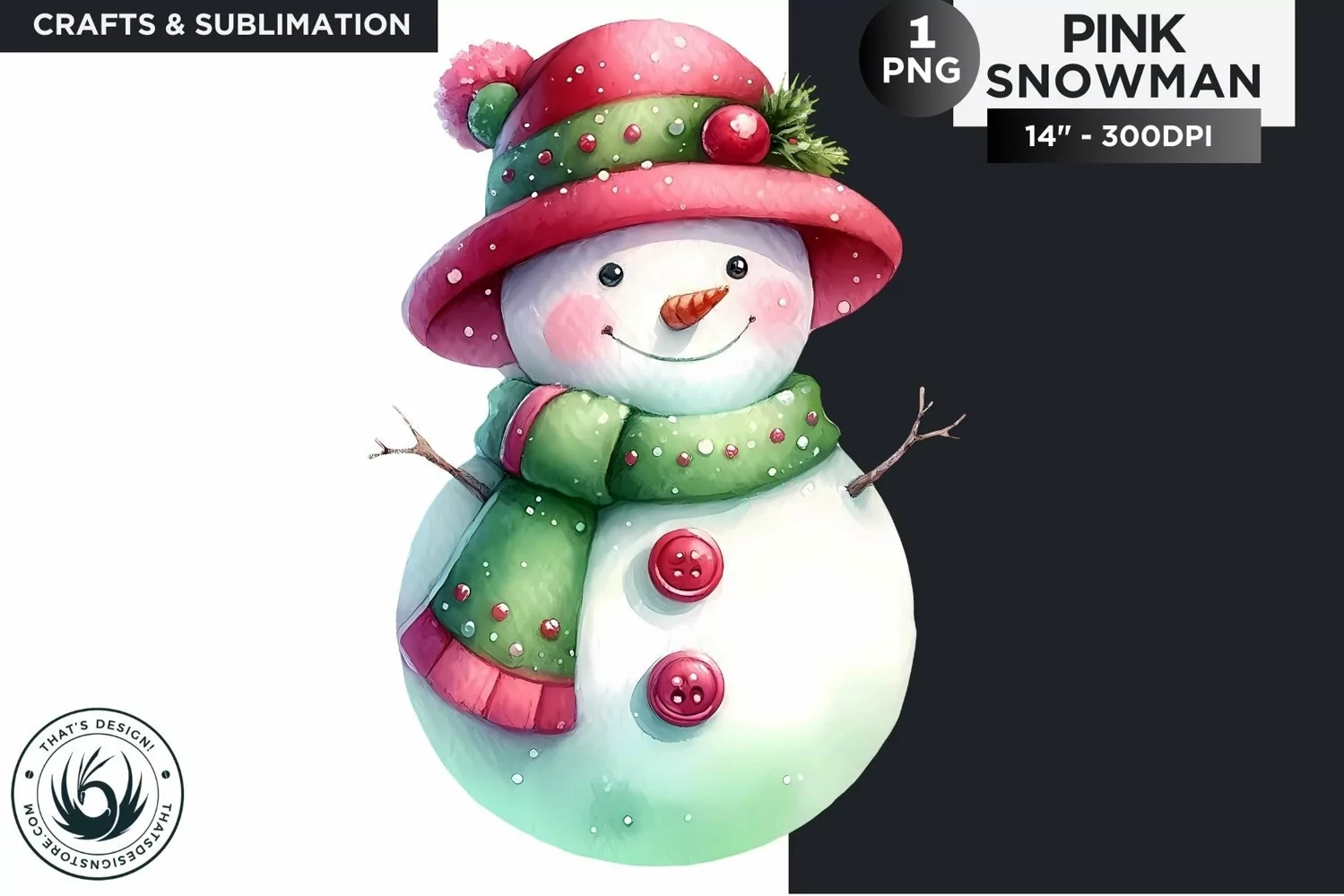 Christmas Pink Snowman PNG Clipart product image 1