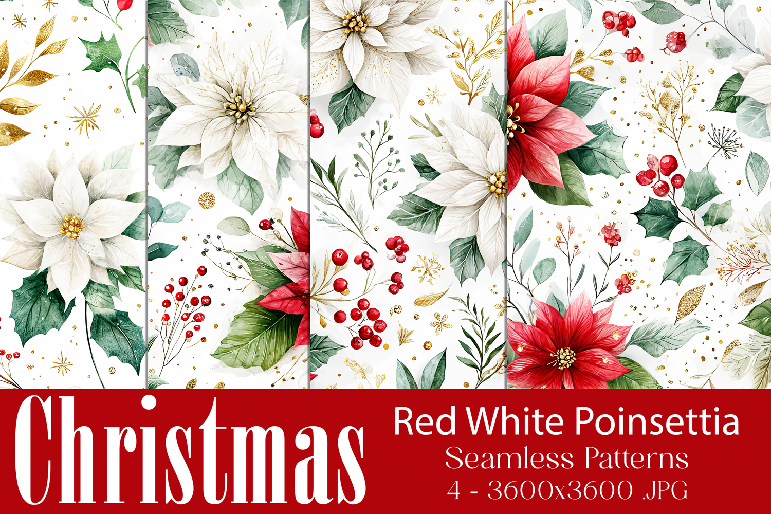 Christmas Patterns, Red White Poinsettia Christmas Pattern 1 product image 1