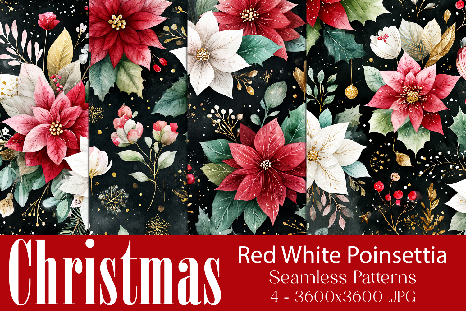 Christmas Pattern, Red White Poinsettia Christmas Pattern 12 product image 1