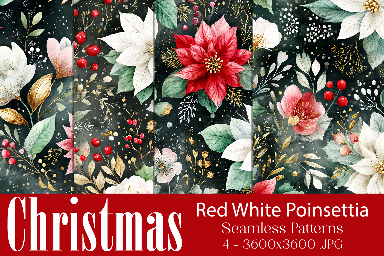 Christmas Pattern, Red White Poinsettia Christmas Pattern 15 product image 1