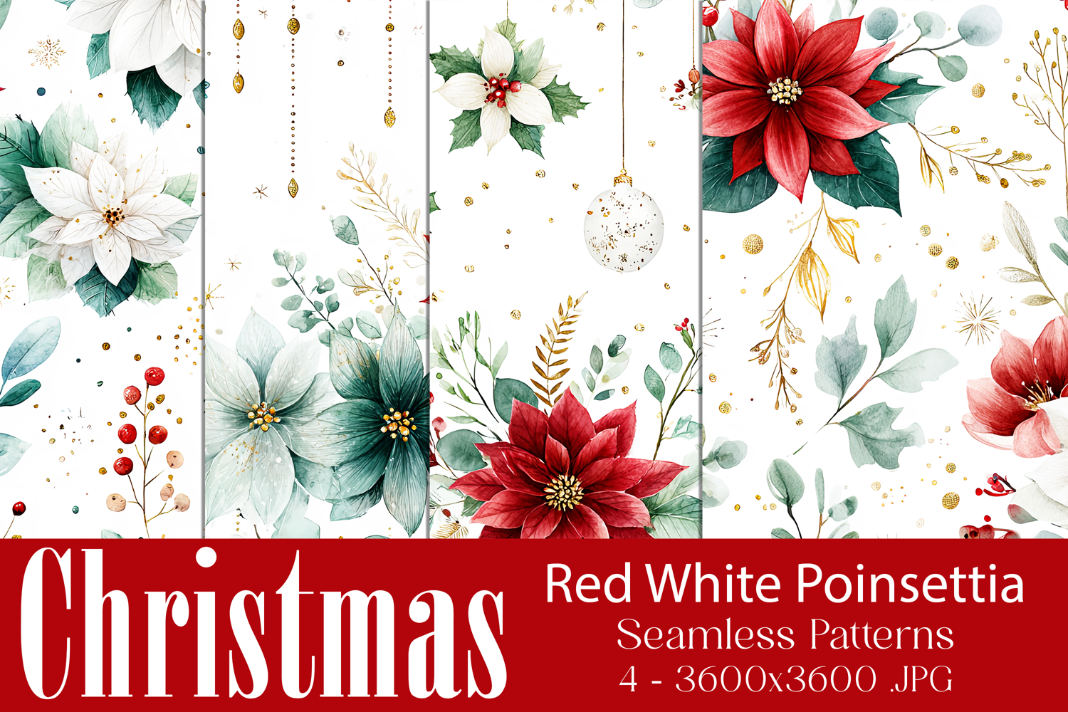 Christmas Patterns, Red White Poinsettia Christmas Pattern 2 product image 1