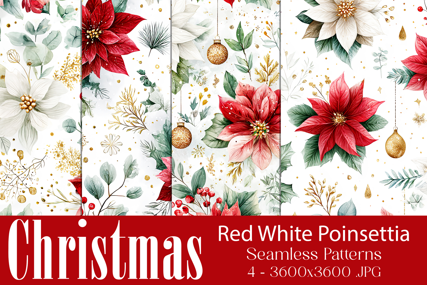 Christmas Patterns, Red White Poinsettia Christmas Pattern 3 product image 1