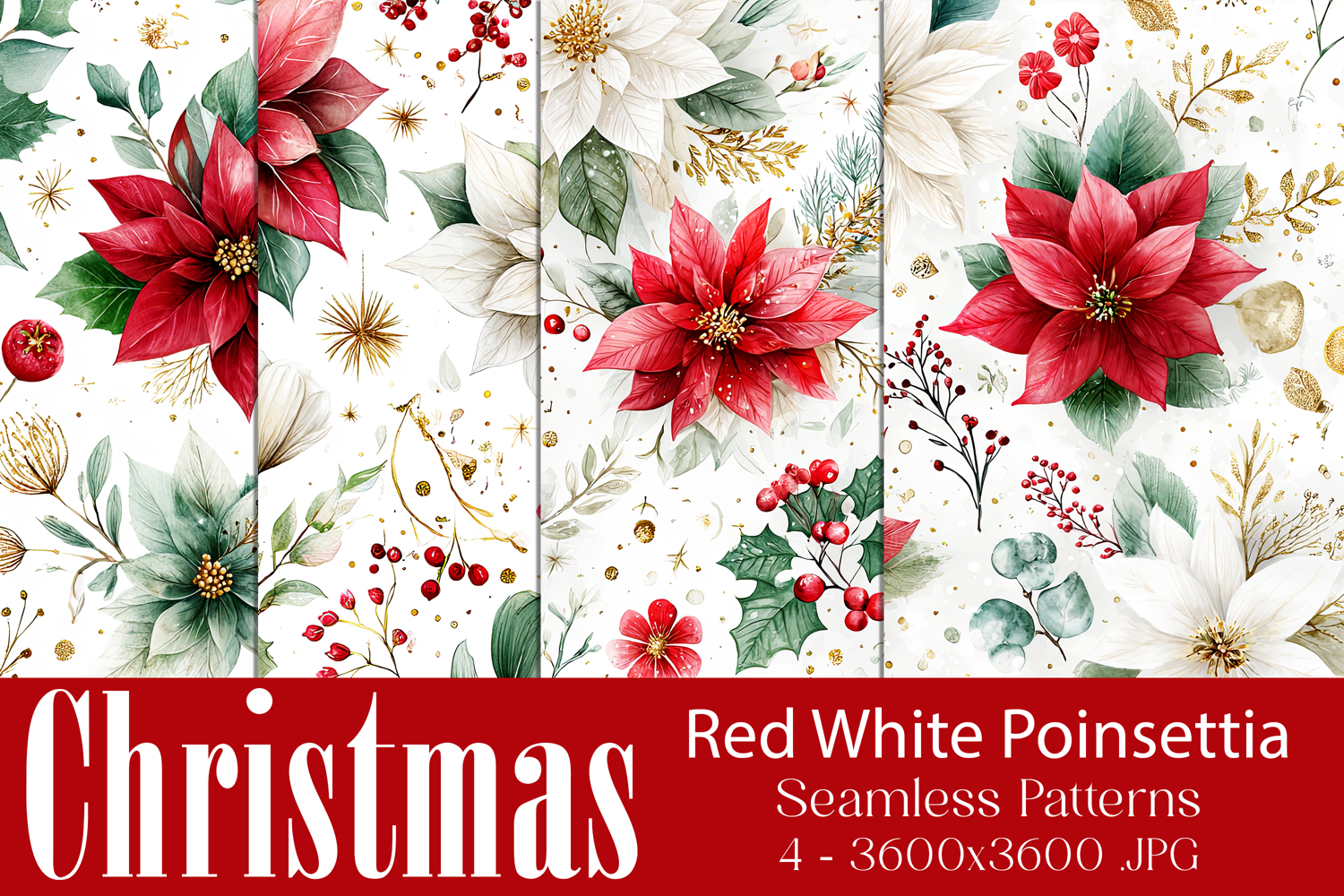 Christmas Patterns, Red White Poinsettia Christmas Pattern 4 product image 1