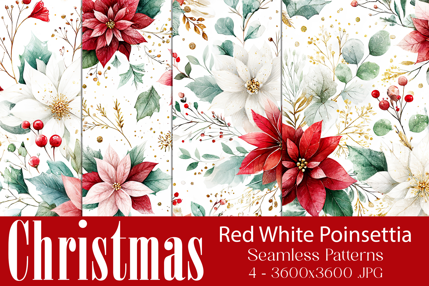 Christmas Patterns, Red White Poinsettia Christmas Pattern 5 product image 1