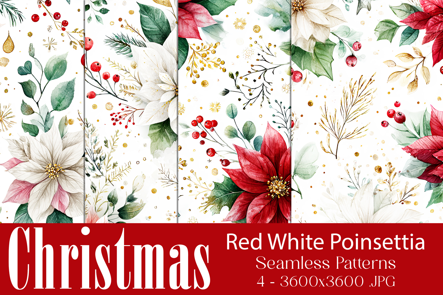Christmas Patterns, Red White Poinsettia Christmas Pattern 9 product image 1