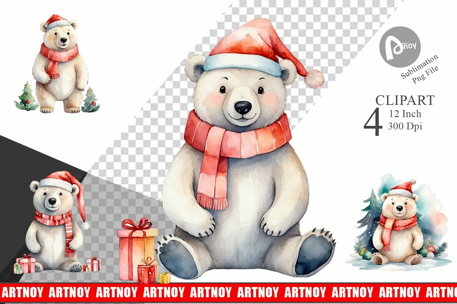 Clipart Watercolor Christmas Polar Bear product image 1