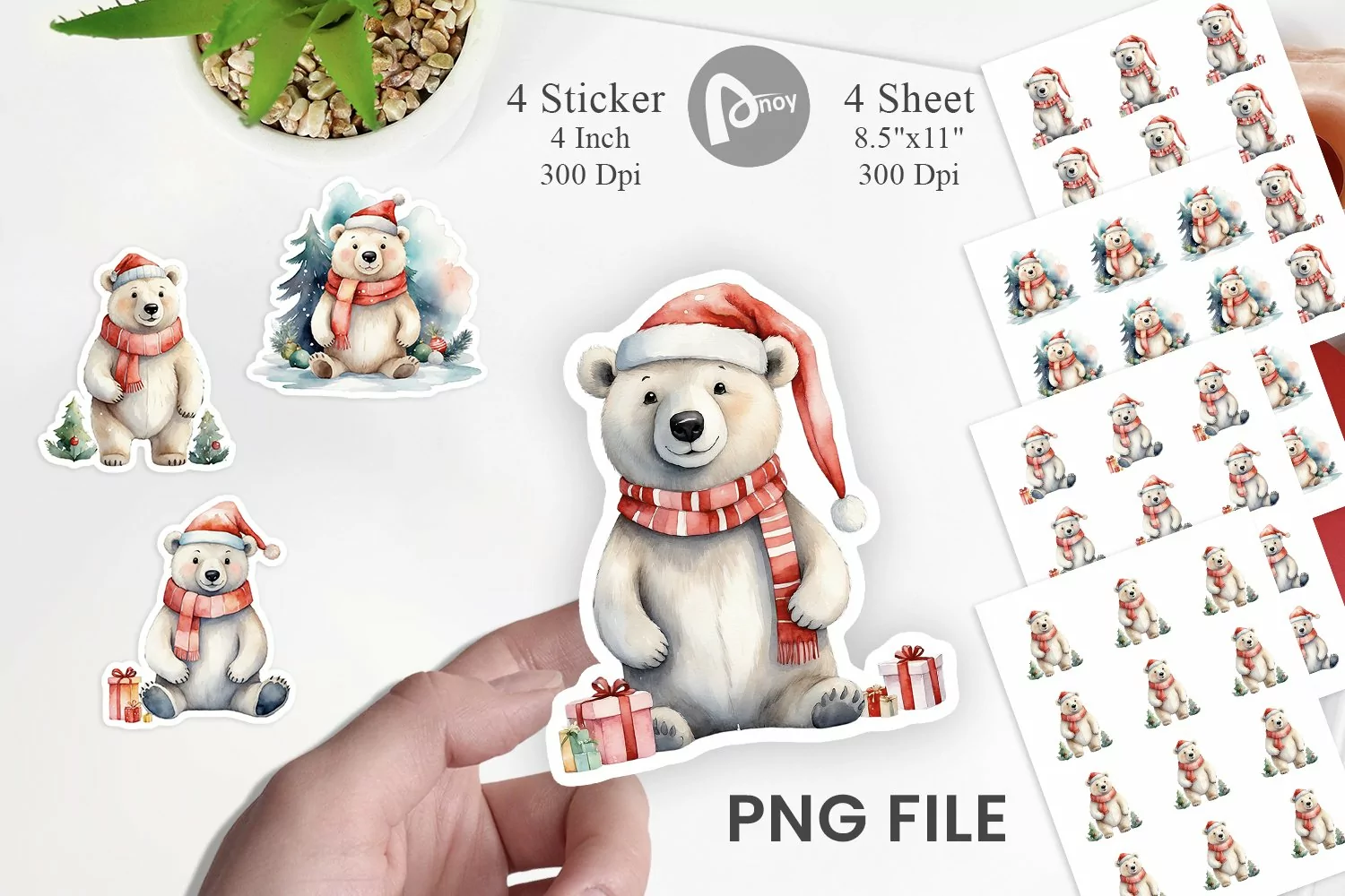 Sticker Watercolor Christmas Polar Bear product image 1