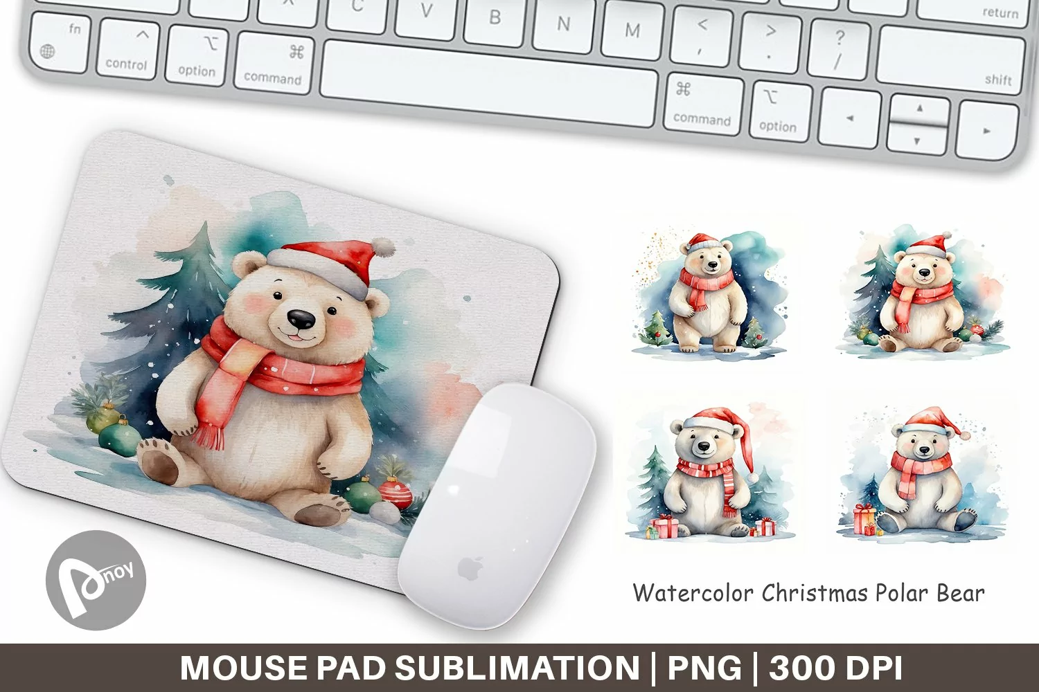 Mouse Pad Watercolor Christmas Polar Bear product image 1