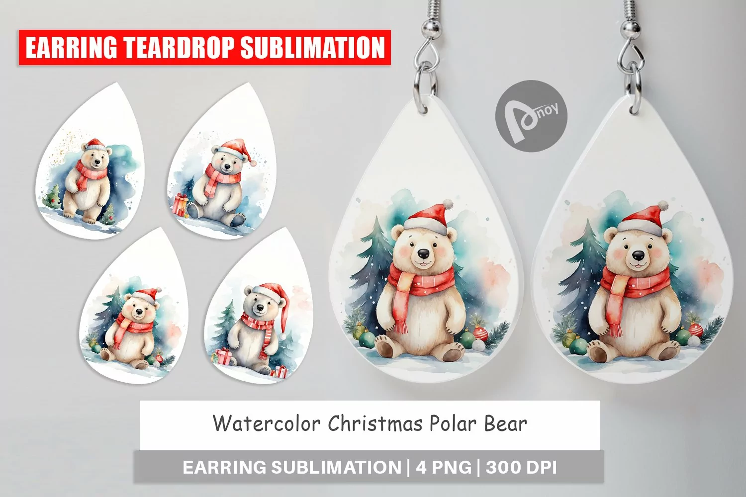 Earring Teardrop Watercolor Christmas Polar Bear product image 1