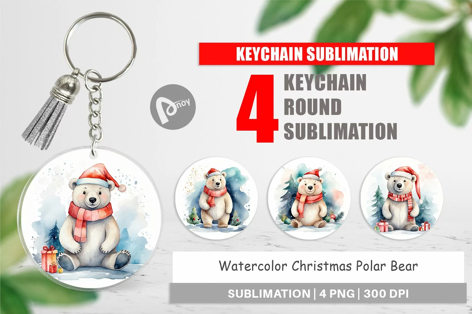 Keychain Watercolor Christmas Polar Bear product image 1