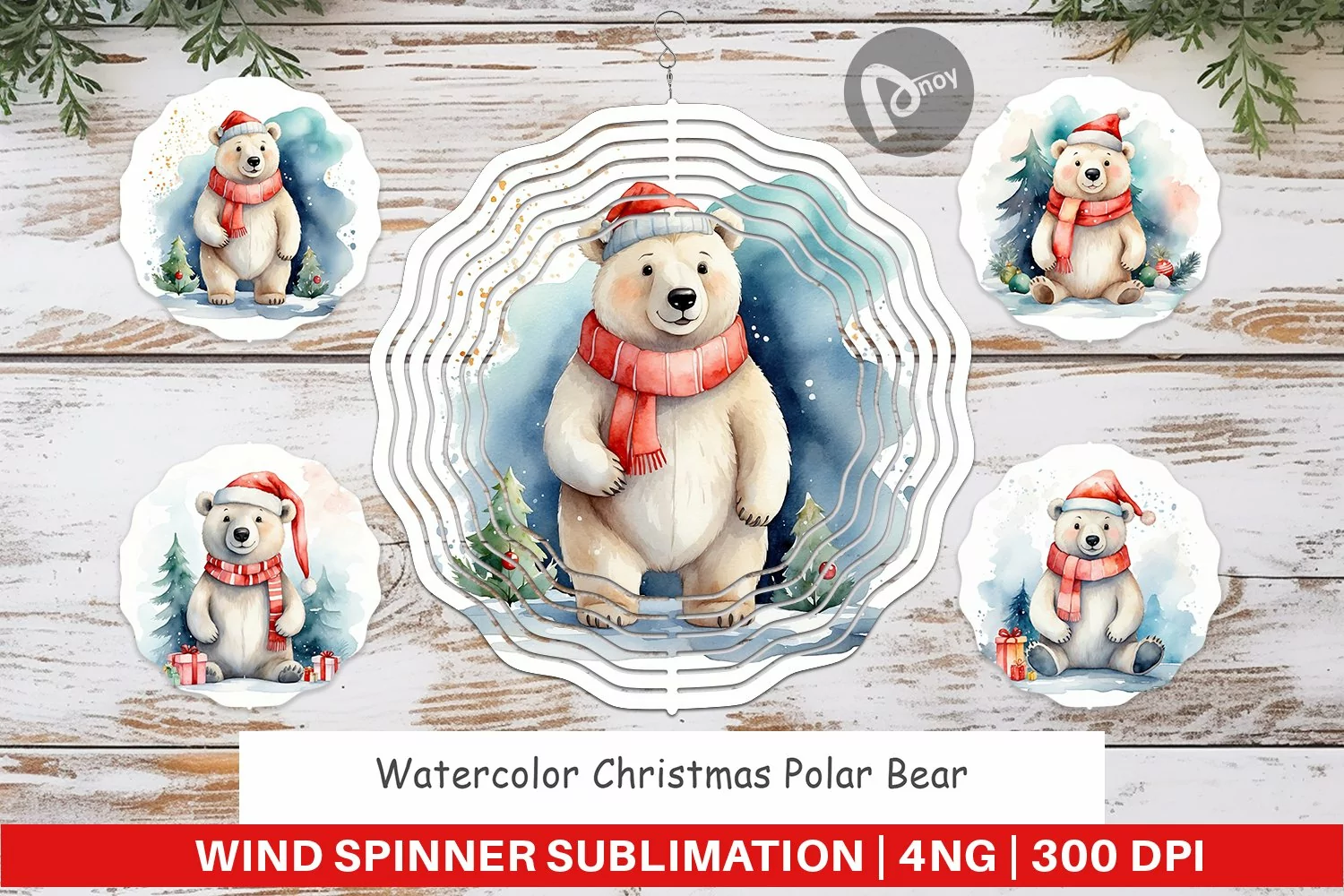 Wind Spinner Watercolor Christmas Polar Bear product image 1