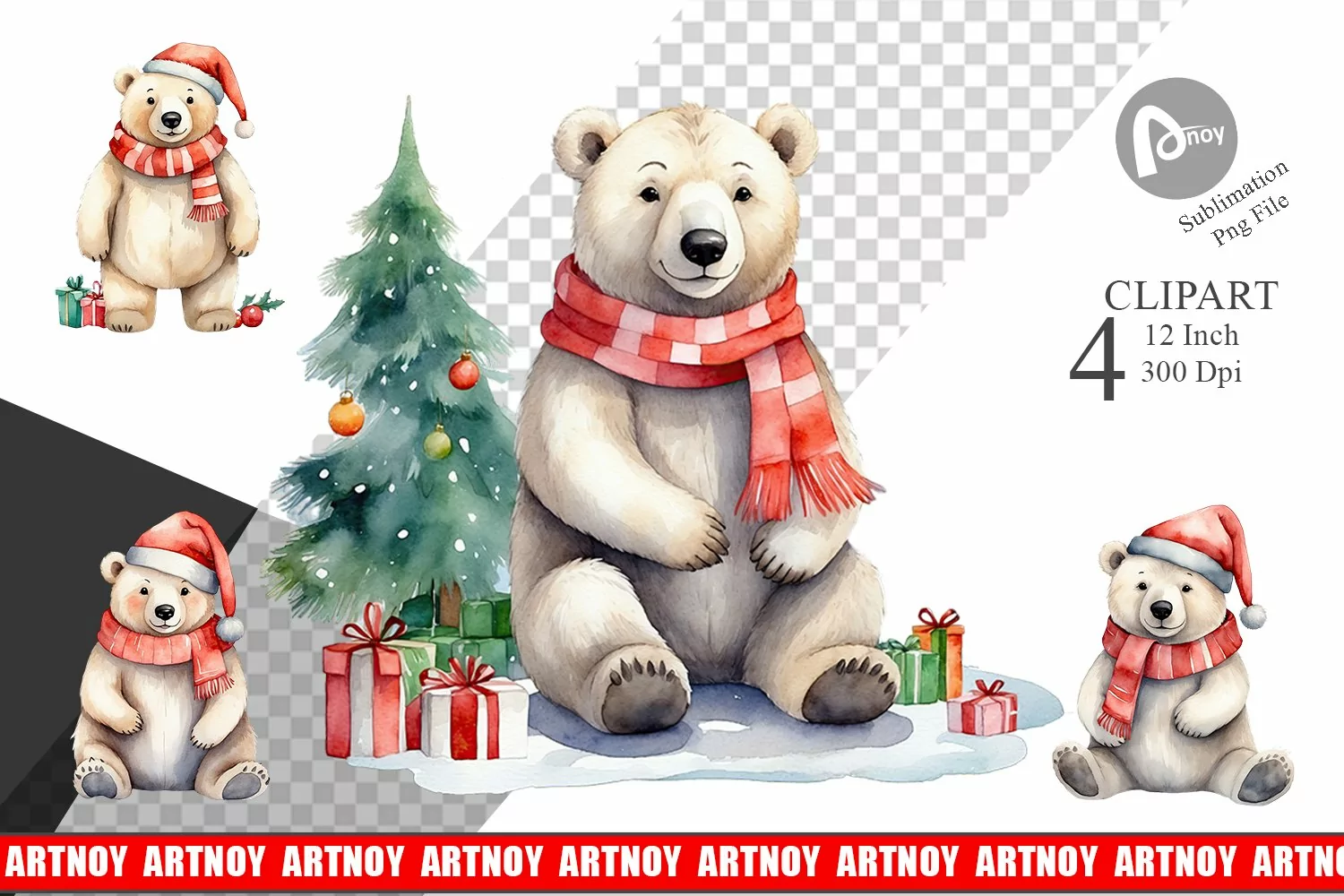 Clipart Watercolor Christmas Polar Bear product image 1