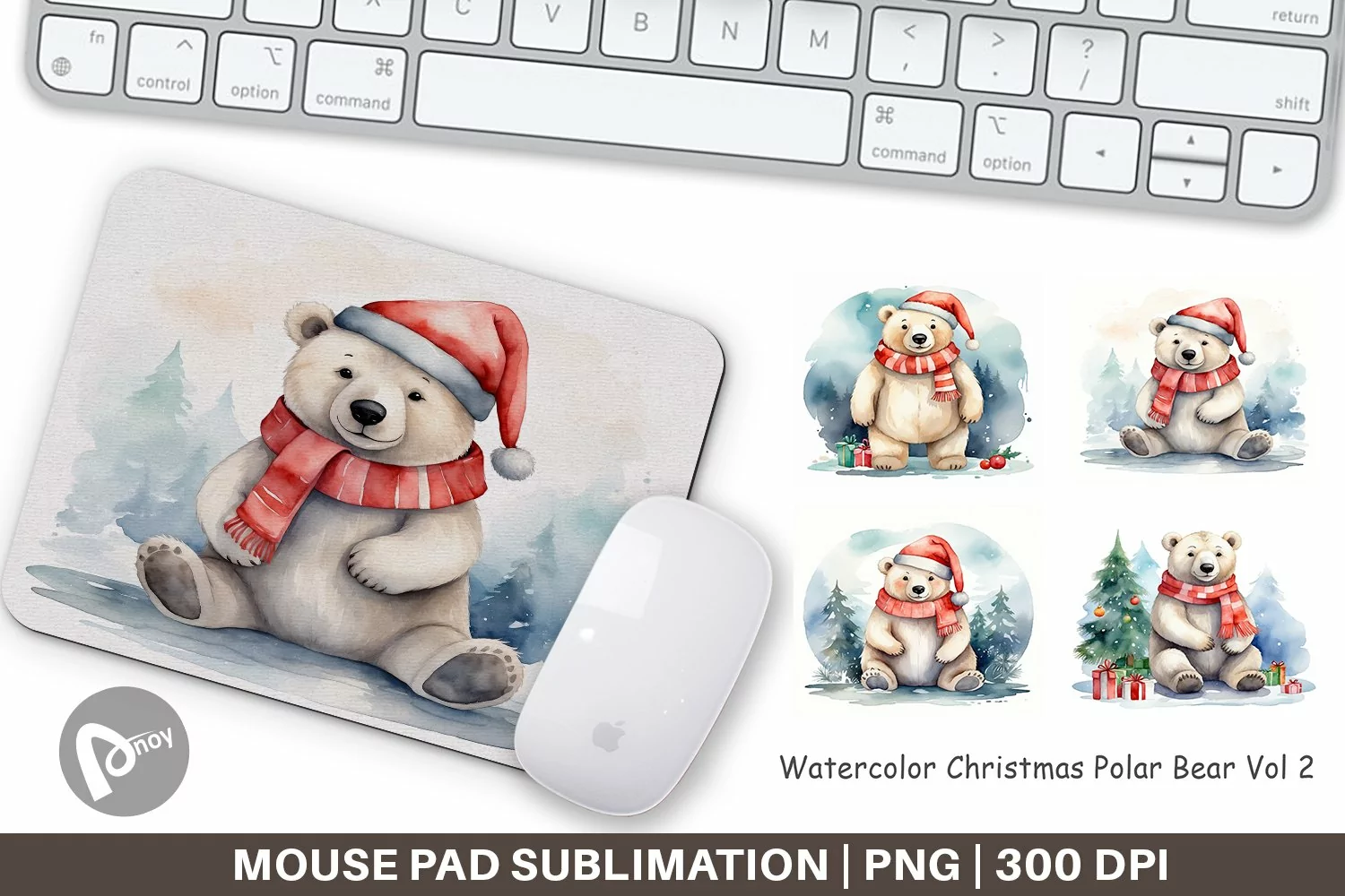 Mouse Pad Watercolor Christmas Polar Bear product image 1