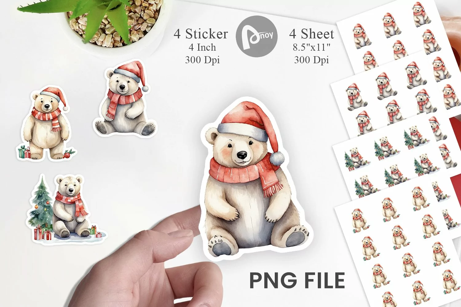 Sticker Watercolor Christmas Polar Bear product image 1