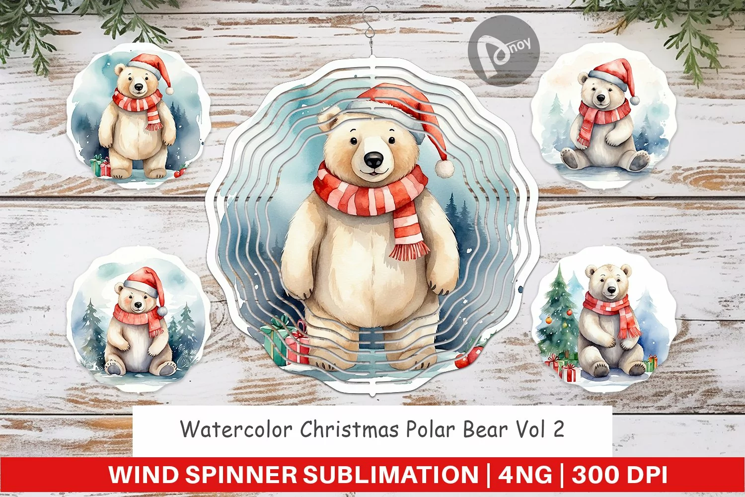 Wind Spinner Watercolor Christmas Polar Bear product image 1
